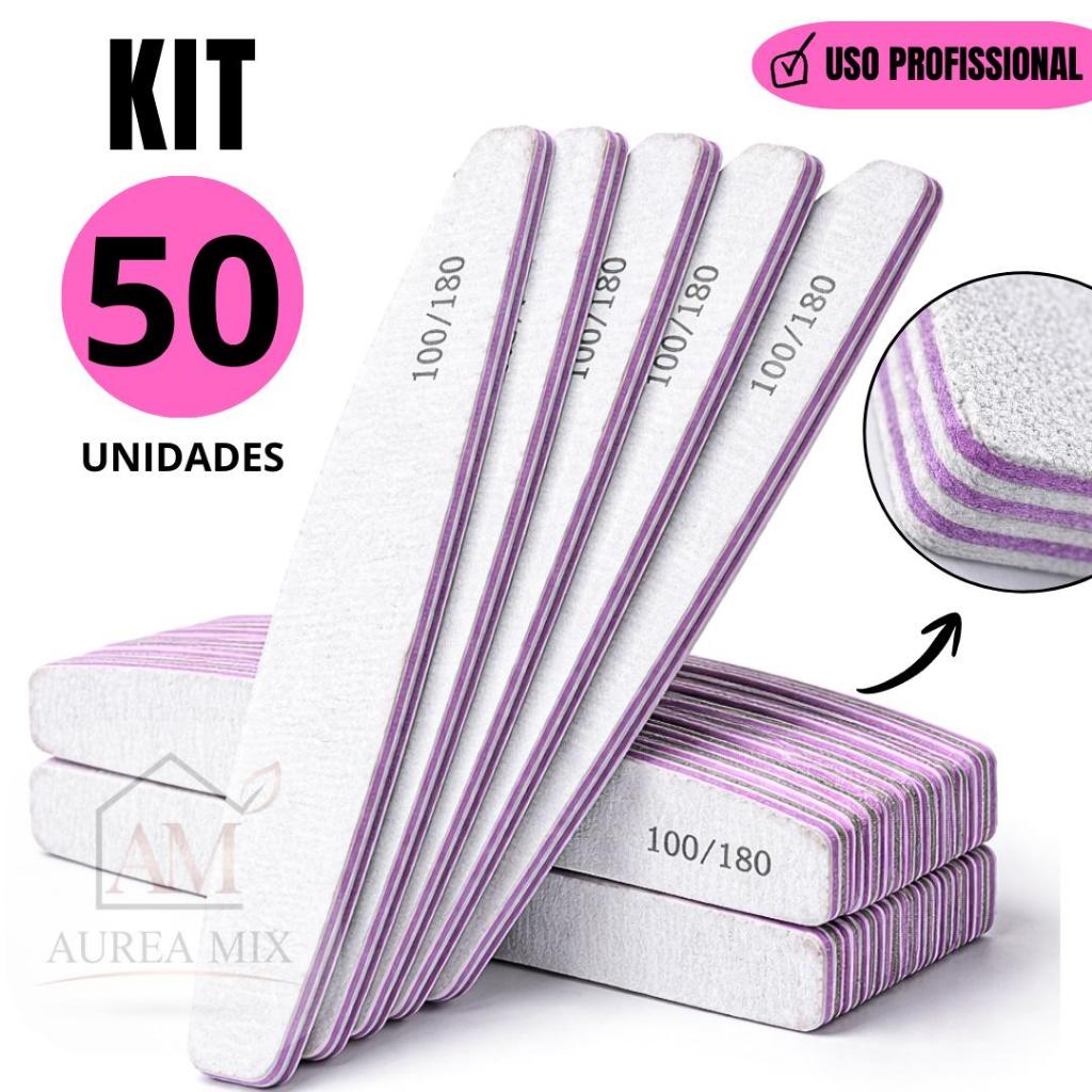 Kit 10/20/30/50 Lixas de Unha Bumerangue Lavável 100/180 Profissional Banana Alongamento Gel Fibra em Oferta na Shopee