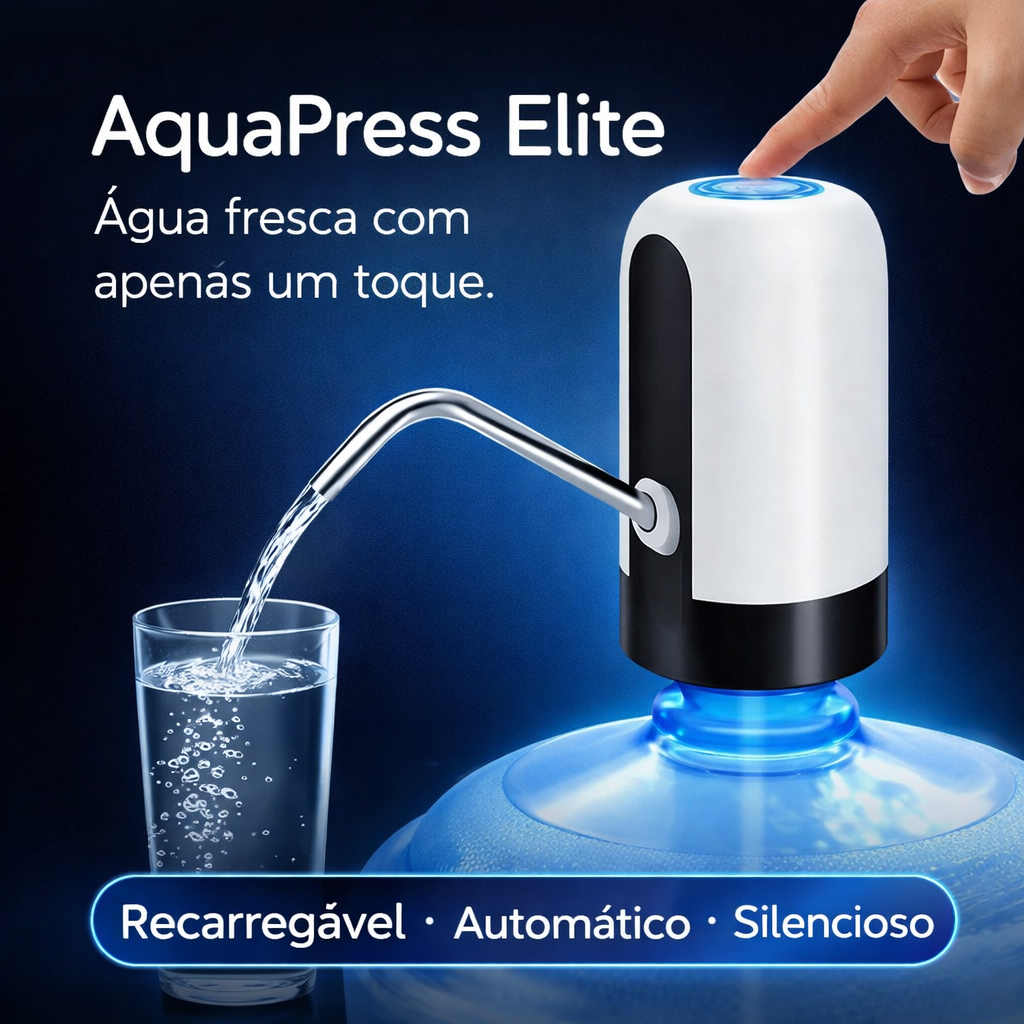 Dispensador Automático de Água para Galão Recarregável USB AquaPress Elite Bomba Elétrica Portátil