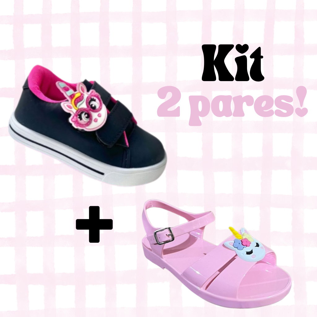 Kit 2 Pares Tênis e Sandália Infantil Menina com Solado Antiderrapante e Cores Variadas
