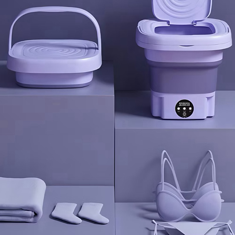Detalhes do Mini máquina de lavar roupa dobrável portátil moderna automática roupa viagem bivolt