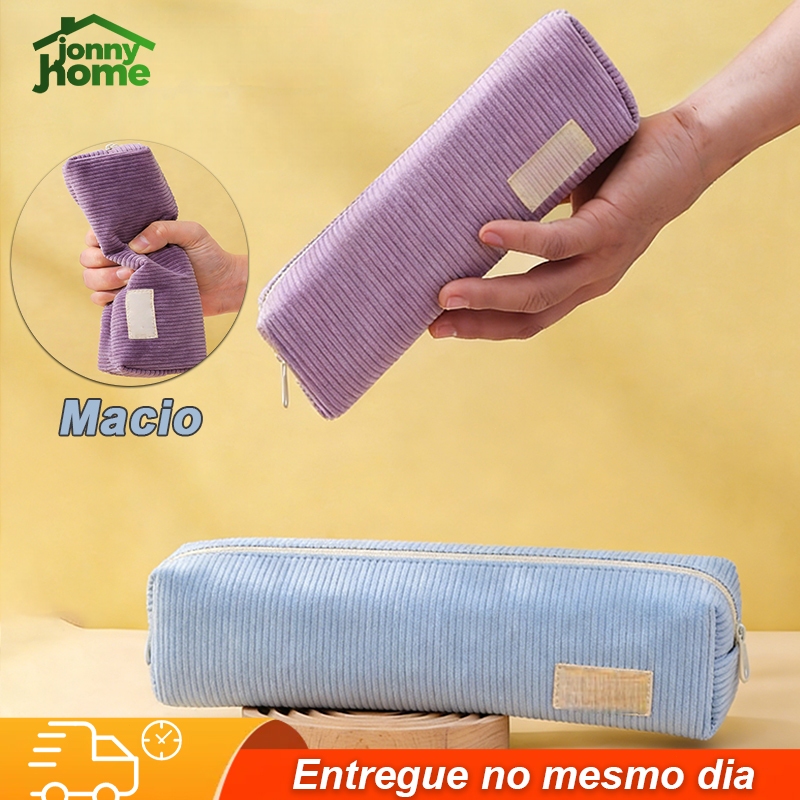 Estojo Escolar de Veludo Cotelê – Simples, de Grande Capacidade para Canetas e Material Necessaire Fofa em