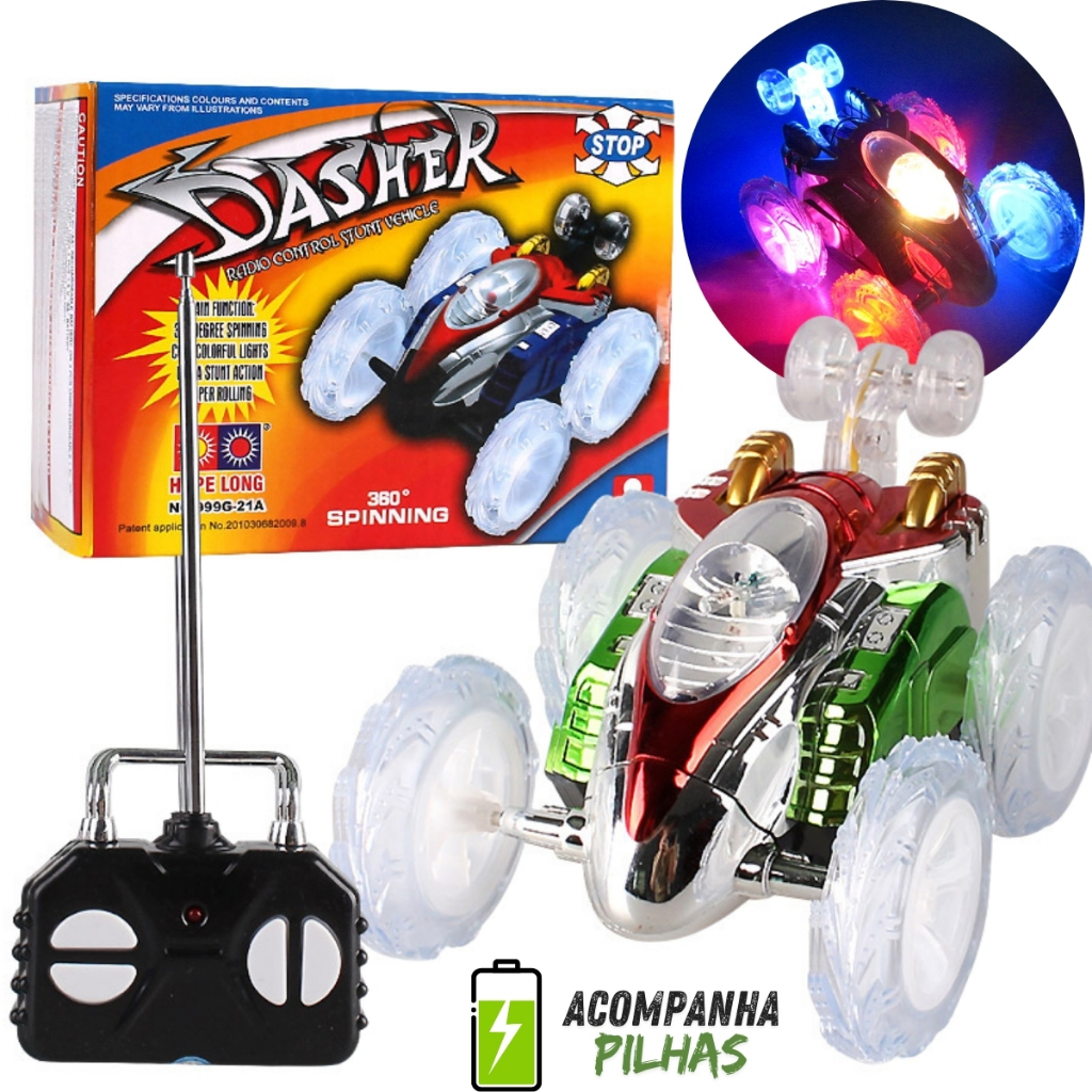 Carrinho Controle Remoto Dasher Colorido Led Giro 360 Maluco Luzes Sortido