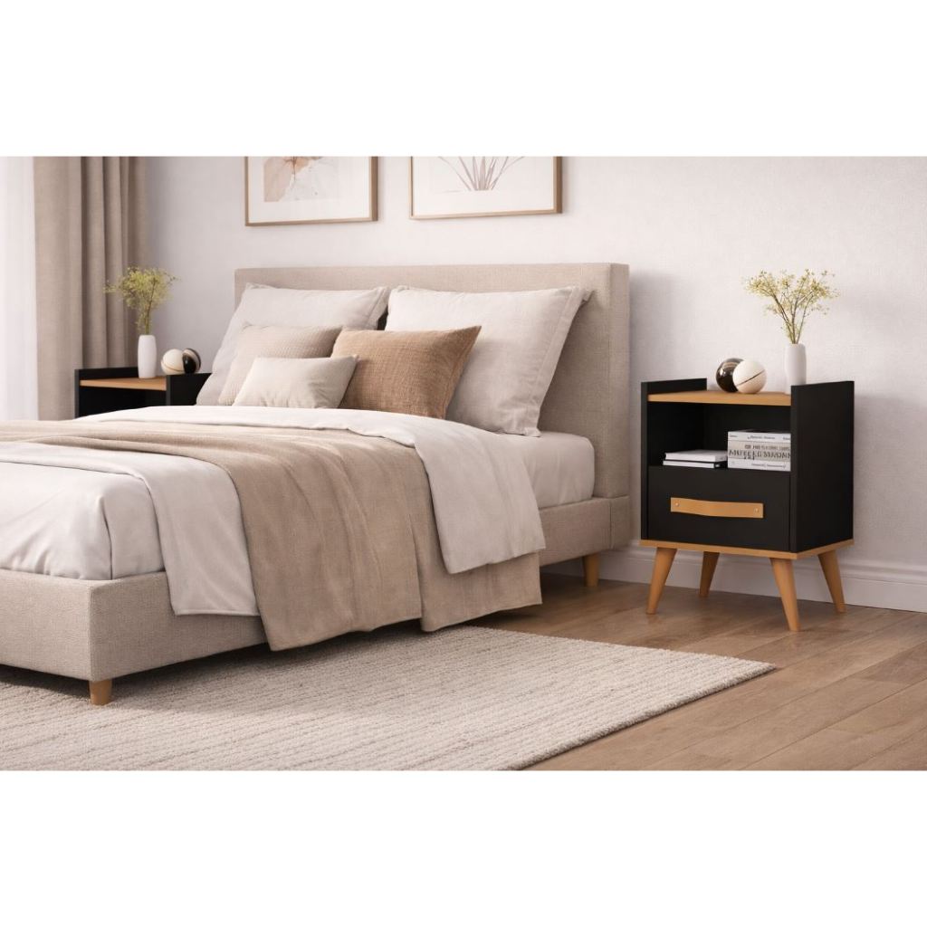 Kit 2 Mesa De Cabeceira Para Quarto Retrô C/Gaveta E Com Pés Criado Mudo Mesinha de Canto de Cama Kratos - Envio Imedito