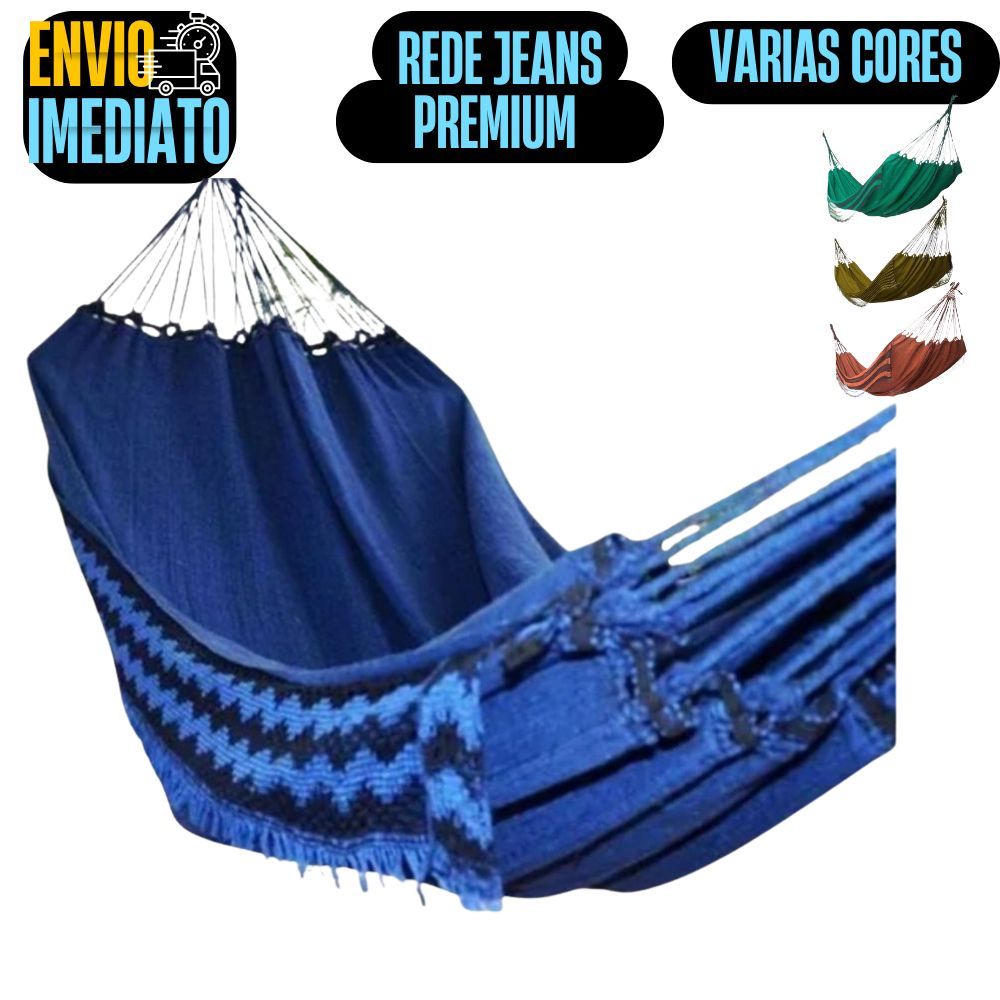 Rede Dormir Casal Ou Solteiro Jeans Reforçada Luxo Confortável Macia Descanso