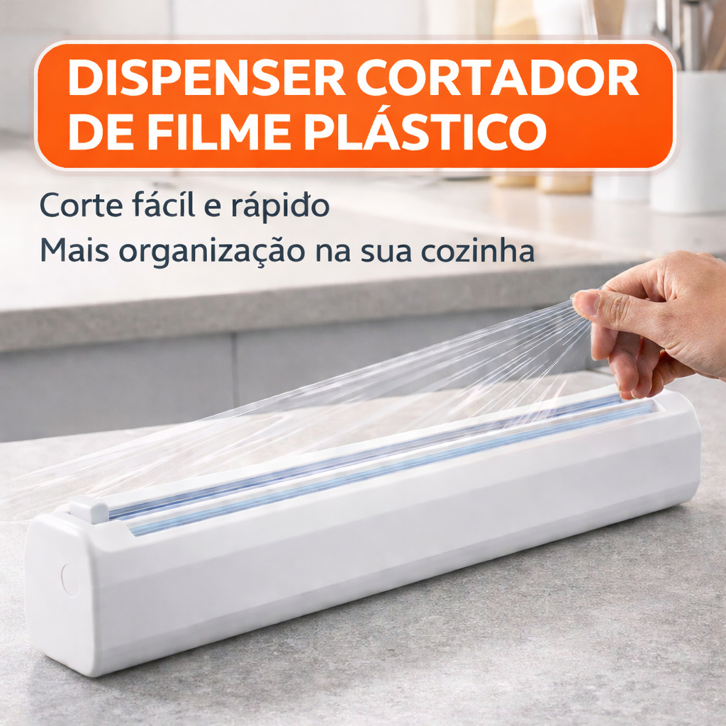 Dispenser Cortador Filme Plástico Cozinha Organizador Porta Rolo PVC Corte Fácil Prático Resistente