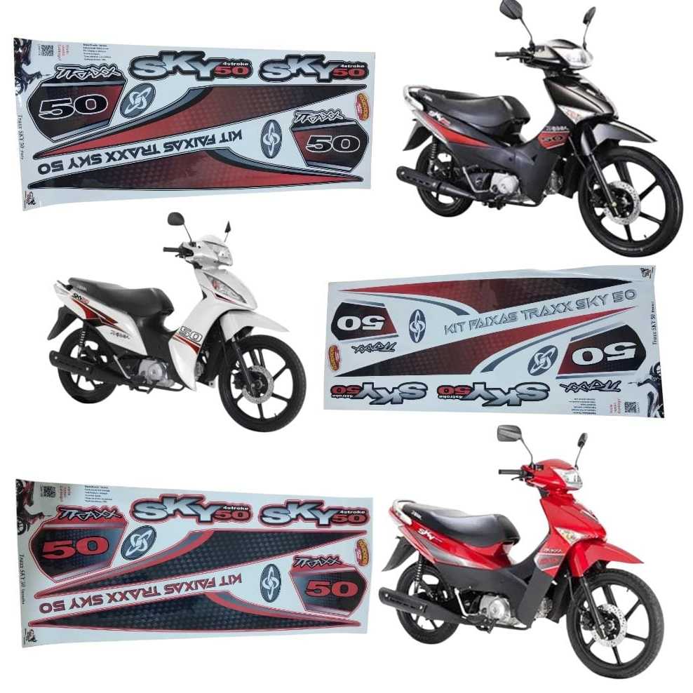 KIT FAIXA COMPLETA TRAXX SKY 50 MOTO VERMELHA/BRANCO/PRETO