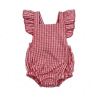 Romper Bebê Menina Xadrez Vermelho com Babado Laço Roupa Infantil Verão Confortável em Oferta na Shopee