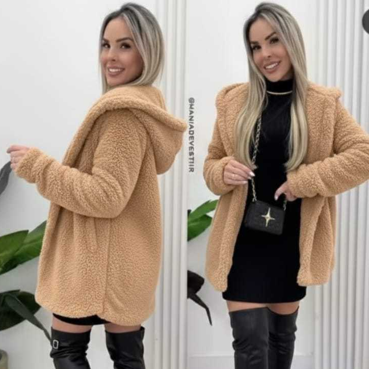 casaco teddy feminino de pelinho con capus em Oferta na Shopee