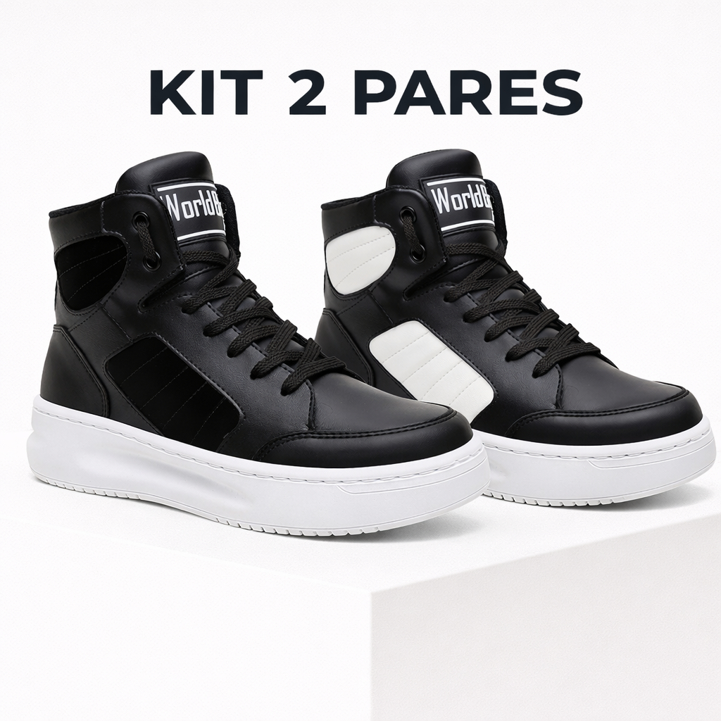 KIT 2 Pares Tênis Bota Academia Fitness Feminino Sneaker Cano Alto  Reta Treino Musculação Crossfit