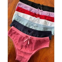 Kit c/3 e c/5 Calcinha Tanga Cotton de Algodão com Renda Conforto Feminina Sexy Antialérgica Kit 3 5 10