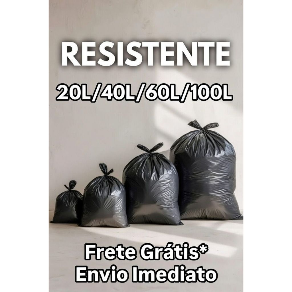 Saco de Lixo Resistente | c/100un e c/50un | Direto da fábrica | Preto | 20, 40, 60 e 100 litros. em Oferta na Shopee