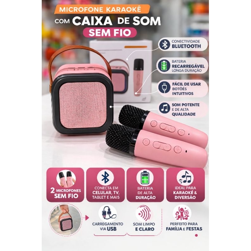 🎤 karaokê Portátil - Mini Caixa Portátil - Caixinha Divertida RGB - Alça De Couro