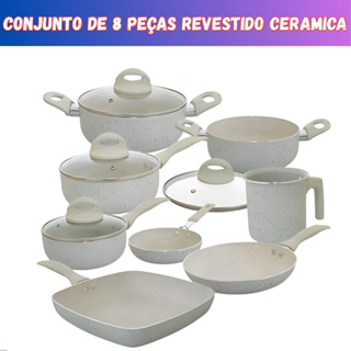Jogo de Panelas 8 Peças Antiaderente Premium Revestimento Cerâmico Não Gruda Cozinha Completa em Oferta na Shopee
