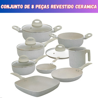Jogo de Panelas 8 Peças Antiaderente Premium Revestimento Cerâmico Não Gruda Cozinha Comp…