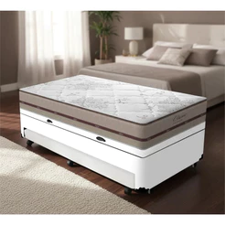 Cama Box Baú e Auxiliar Solteiro + Colchão de Molas Ensacadas D'Angelis Classic Solteiro 88cm
