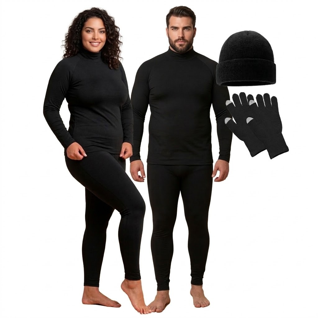 Kit Térmico Plus Blusa + Calça + Gorro + Luva Segunda Pele Completo 4 Peças Inverno Frio Intenso