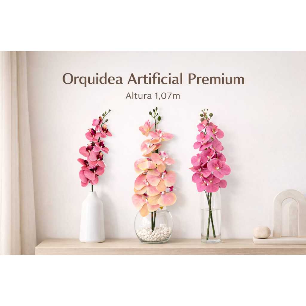 Haste de Orquídea Artificial Decorativa com 9 Flores – Flor Artificial Realista para Arranjos e Decoração