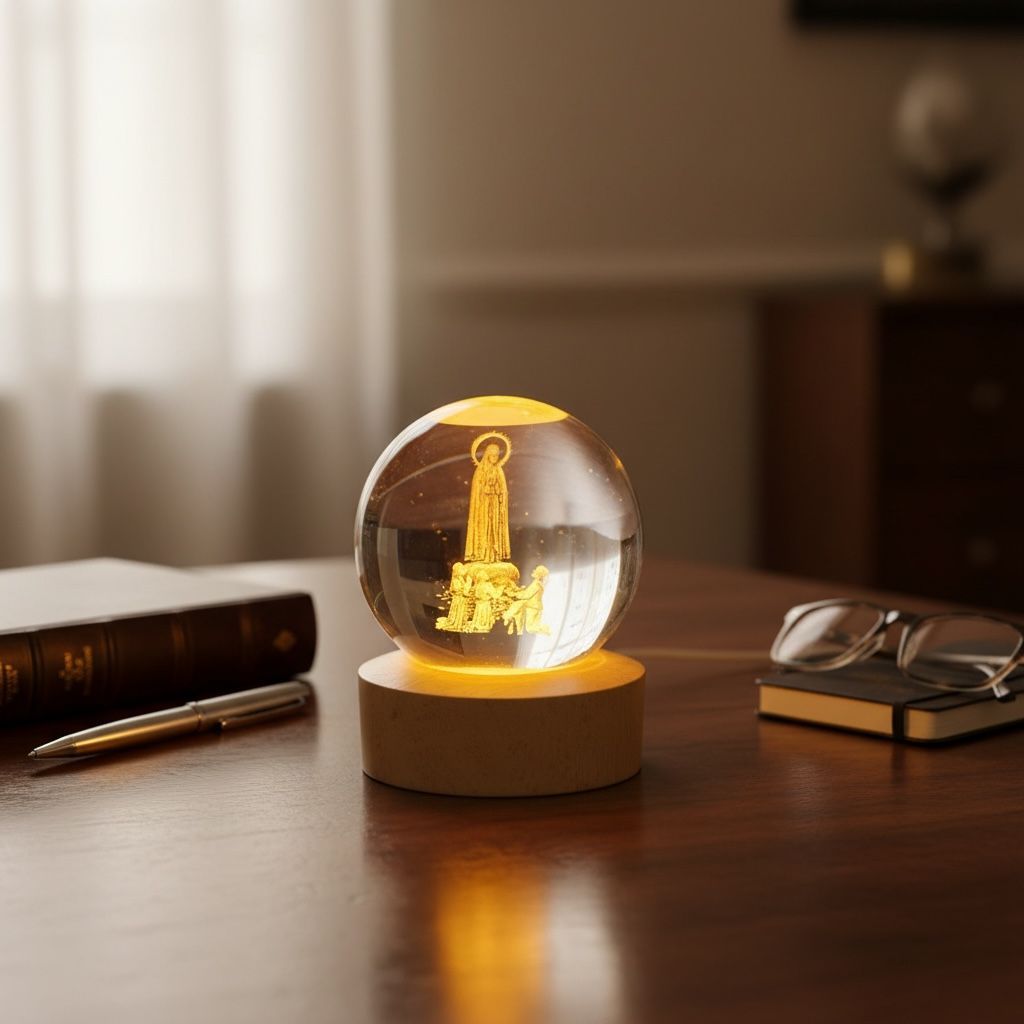 Luminária de Mesa Abajur Led 3D Religiosa Nossa Senhora de Fátima Decoração Sala Quarto