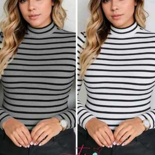 Blusa Feminina Cacharrel Manga Longa Gola Media Listrada Inverno Moda Basica Casual Trabalho