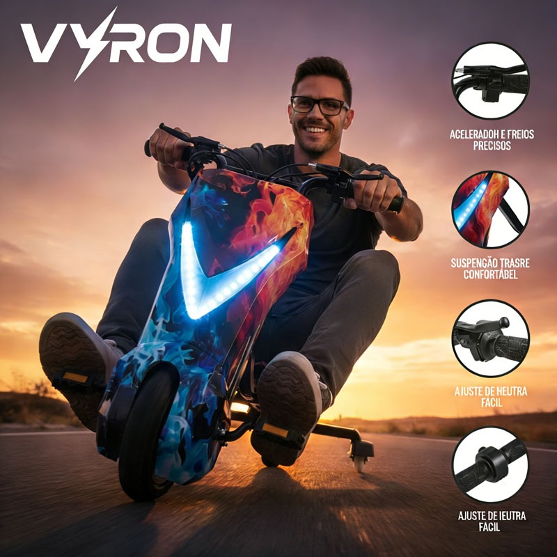 VYRON Drift Trike Triciclo Elétrico Infantil 250W Giro 360° LED Bluetooth 3 Velocidades em Oferta na Shopee