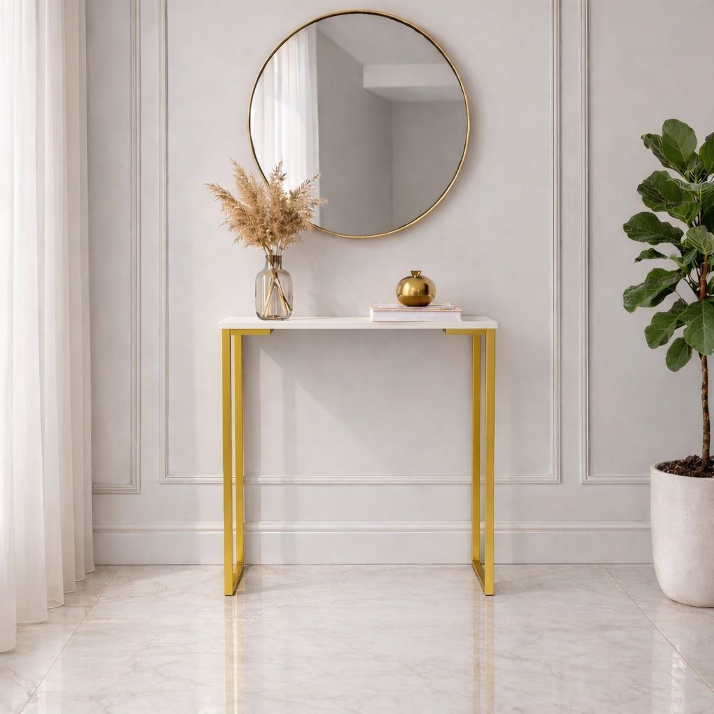 Aparador de Sala Estilo Industrial Mesa Buffet Balcão Pé Dourado Elegante 68X30X76 em Oferta na Shopee