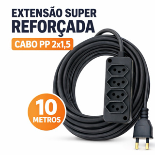 Extensão Elétrica Reforçada Cabo PP 2x1,5 | 3m 5m 10m 20m | 4 Tomadas | Bivolt | Sampaio Elétricos em Oferta na Shopee