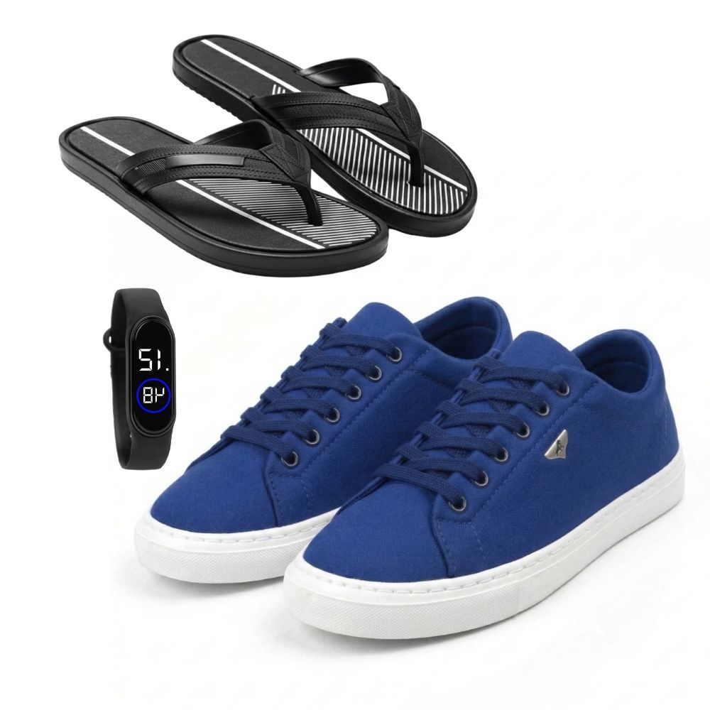 Tenis Casual Sapatenis Masculino Cano Medio Homens Moderno + Relógio Digital Pulseira E Chinelo
