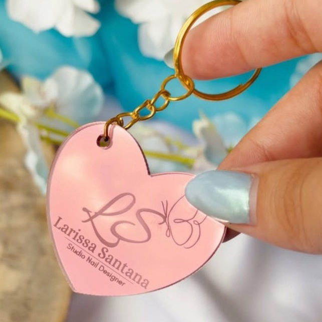 70un Chaveiro Personalizado Acrílico Espelhado Logo Brinde Lembrancinha Mimo Aniversário Batismo