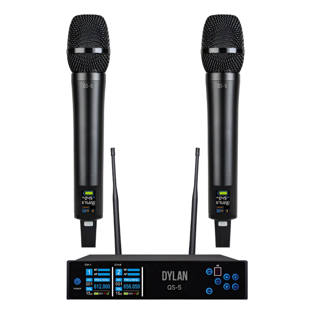 Kit Microfone Sem Fio Uhf Dylan Qs-5 2 Bastões Display Lcd Cardióide Bivolt