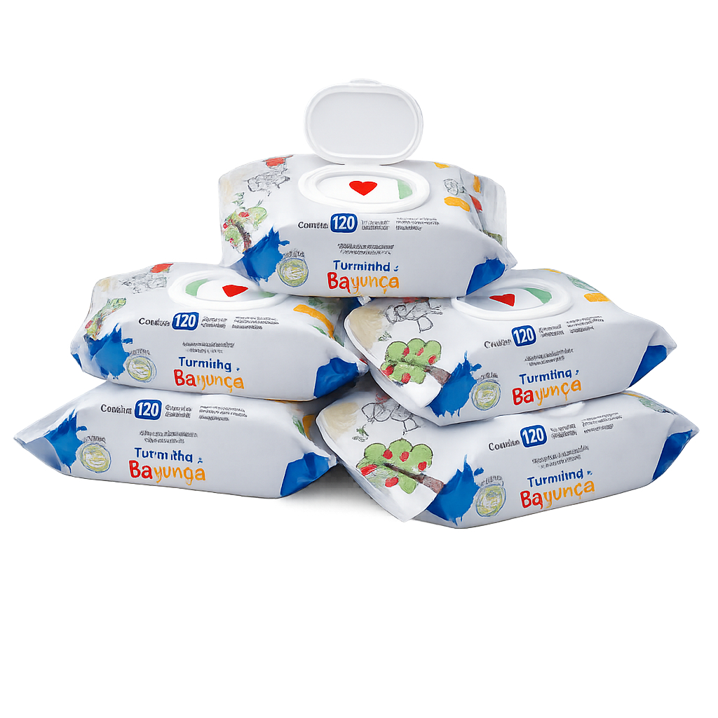 Kit 5 Pacotes Toalhas Umedecidas Turminha Da Bagunça 120 folhas - 19x13cm com tampa