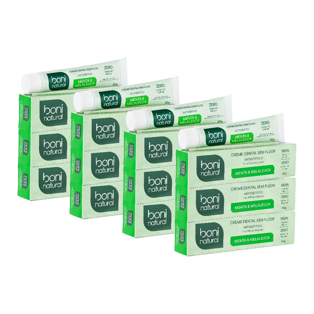 Kit 12 Creme Dental Menta e Melaleuca 90g Boni Natural
