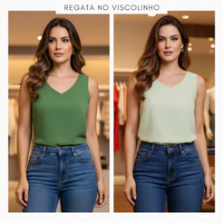 Regata Alça Larga Social Feminina Elegante no Viscolinho com Elastano Estilosa Chique