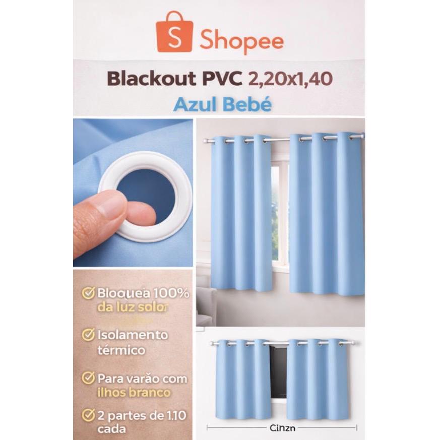 CORTINA BLACKOUT PVC - BLOQUEIA 100% DA LUZ -2,20 X 1,40 - AZUL BEBÊ