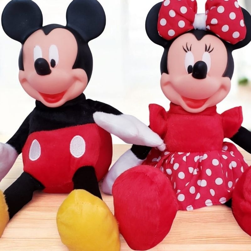 Boneco Boneca Minnie Minni miqui Mickey rato em pelúcia personagem 35cm fofinho cabeça borracha flexível brinquedo