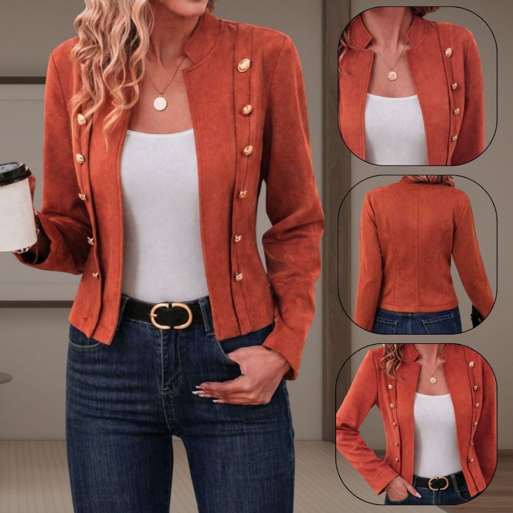 Jaqueta Feminina Blazer Suede com botões frente aberta casaco de frio elegante branco,verde