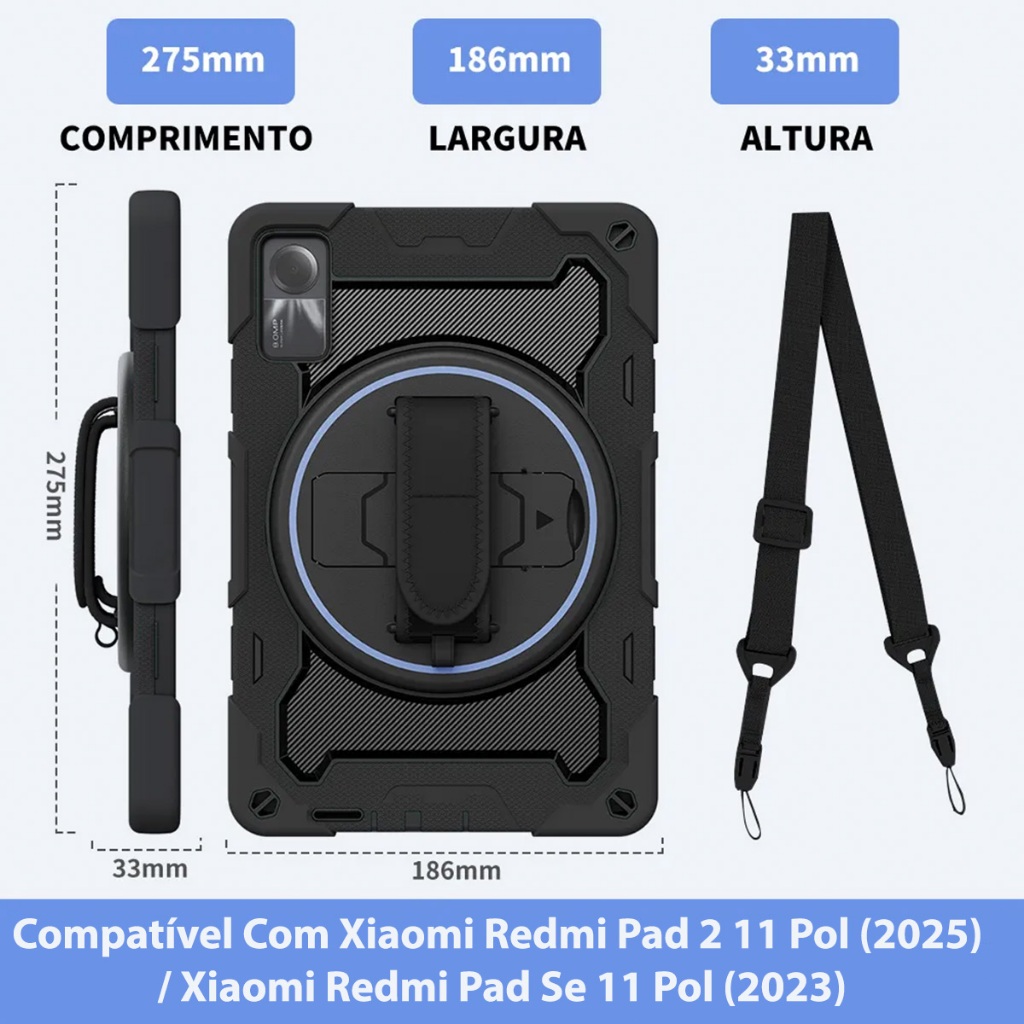 Capa Protetora Redmi Pad SE 11/ Redmi Pad 2 11 Pol Pol Reforçada 3 em 1 com Alça e Suporte Ajustável em Oferta na Shopee