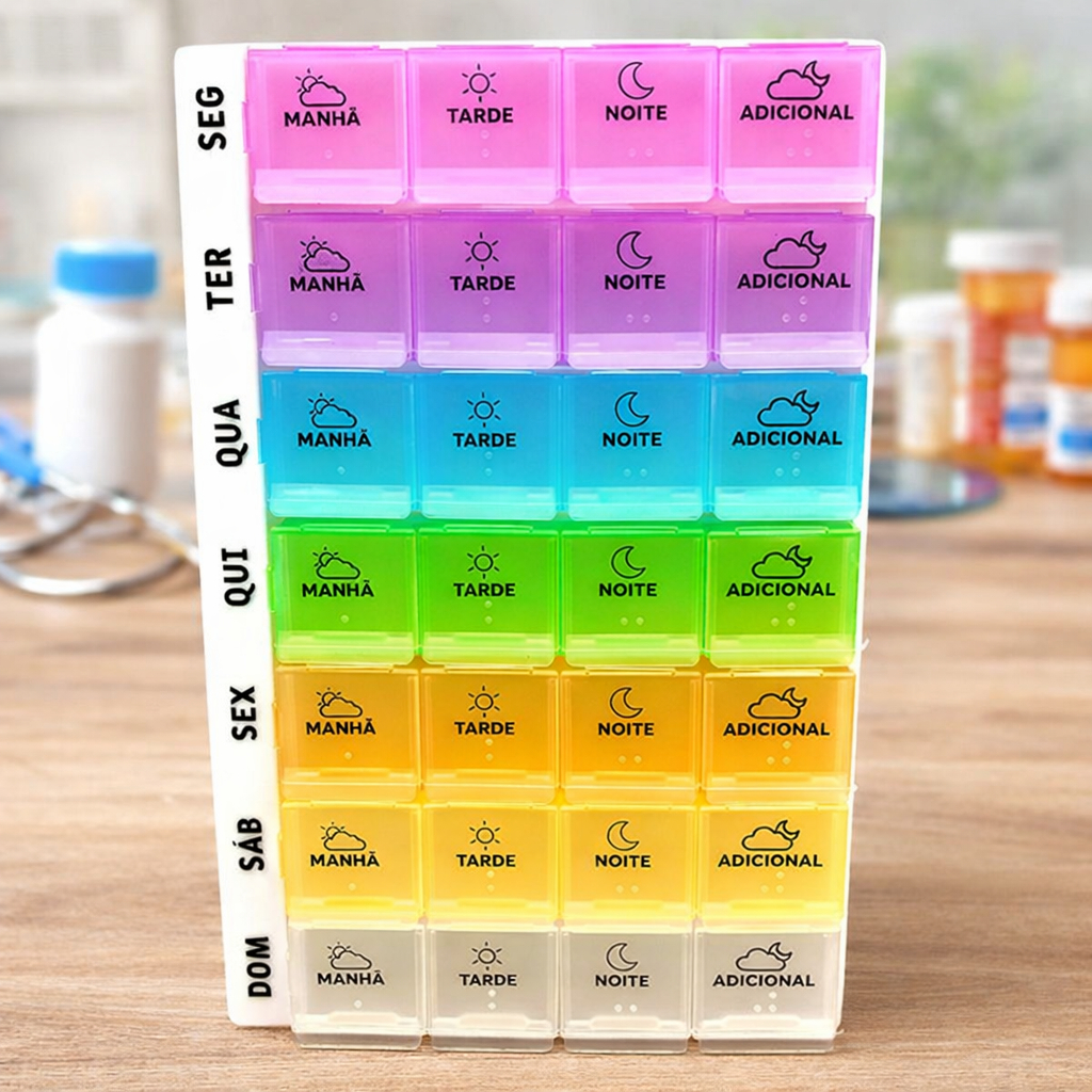 Porta Comprimidos Semanal 28 Compartimentos Organizador de