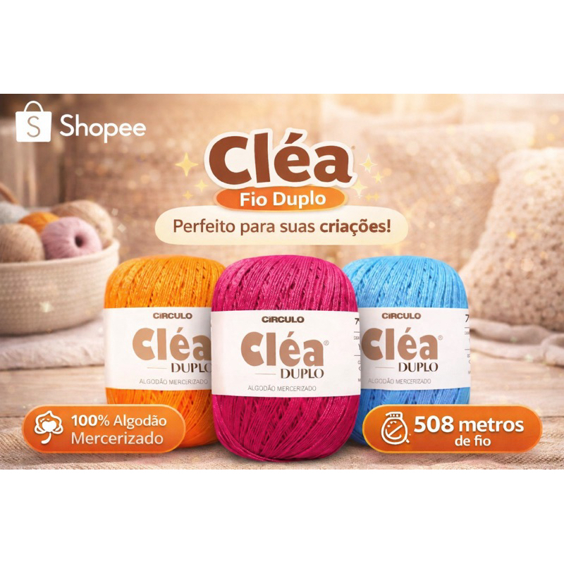 Linha Cléa Duplo Círculo 508m 150g | Fio 100% Algodão Mercerizado Para Crochê, Tricô e Bordado em Oferta na Shopee