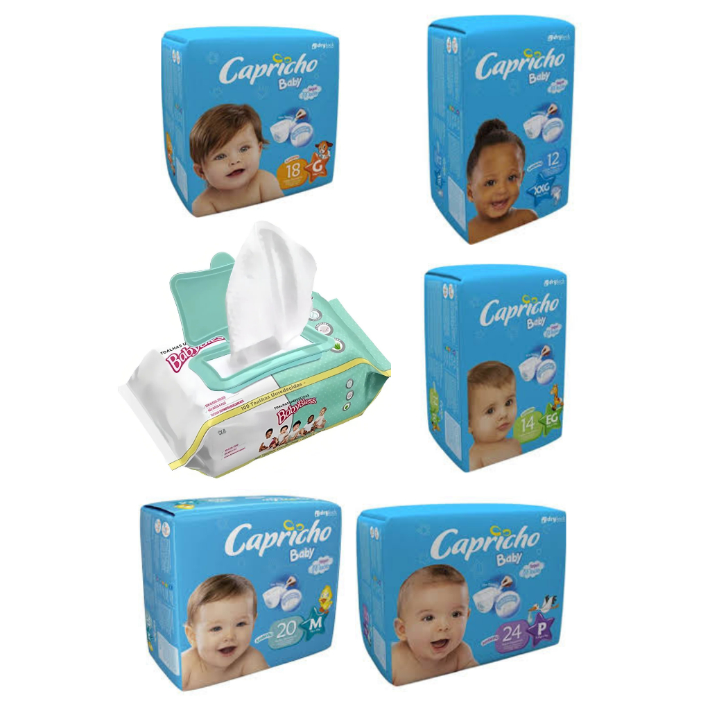Kit Fralda Capricho Jumbinho + Lenço Umedecido Baby Bless 100