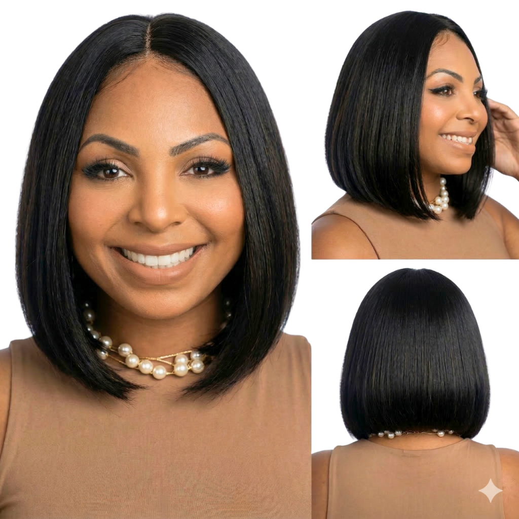 Peruca Lace Wig Castanho Escuro Cabelo Preto Curto com Fibra Orgânica de Qualidade - Peruca Lace