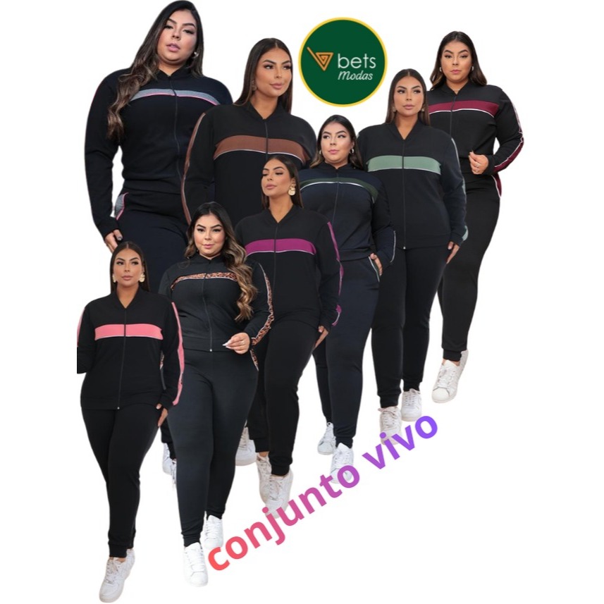 Conjunto de Malha Crepe com Zíper Frontal e Bolso na Calça – Cintura com Elástico | Tamanhos M ao G3 ✨ em Oferta na Shopee