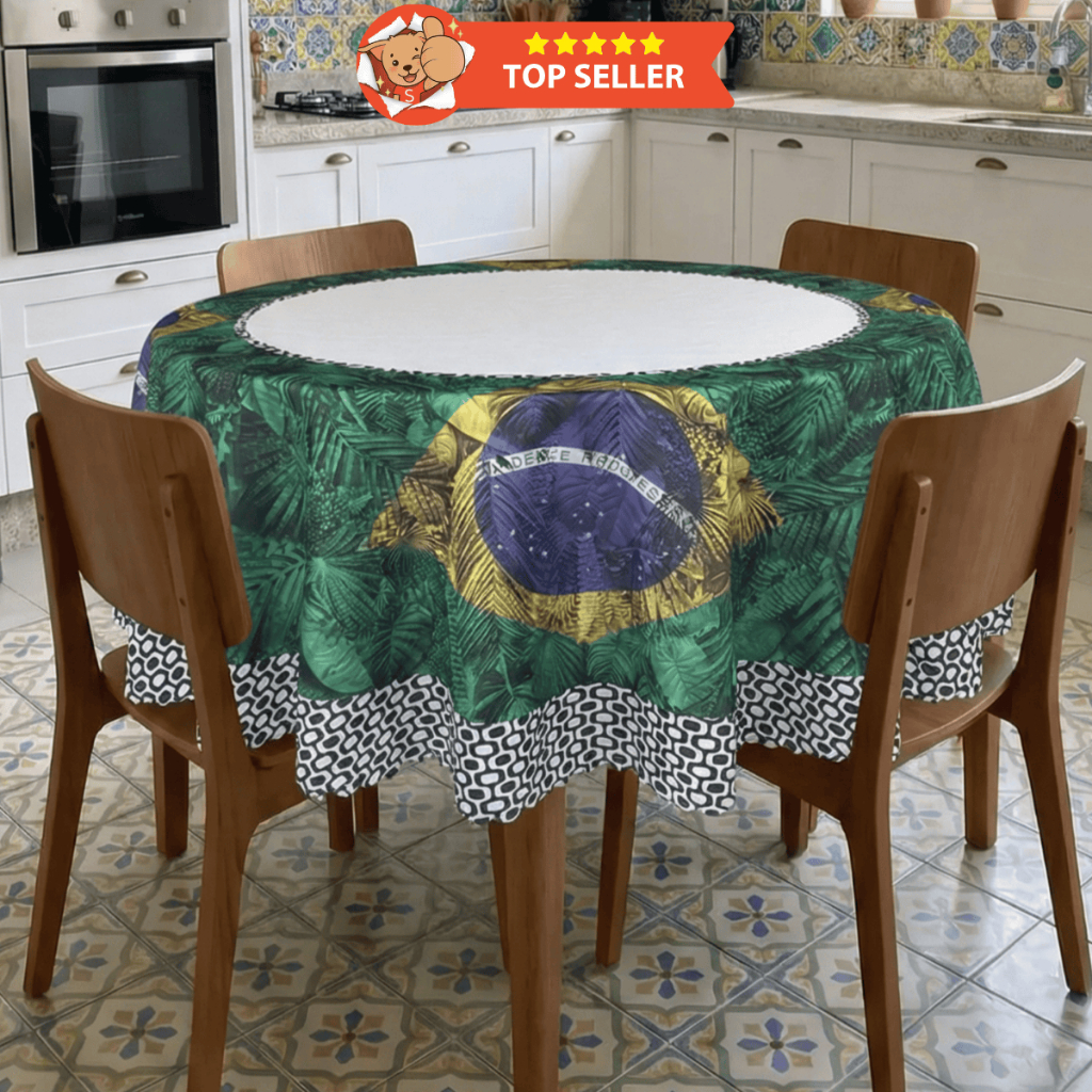 Toalha de Mesa Redonda 4 Lugares Copa do Mundo Brasil Mesa Posta Decoração Cozinha Sala Jantar
