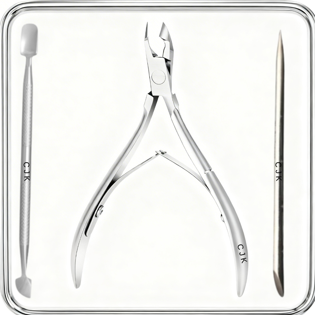 Kit Manicure Profissional Alicate Unha Espátula Palito Aço Inox 3 Peças Esterilizável