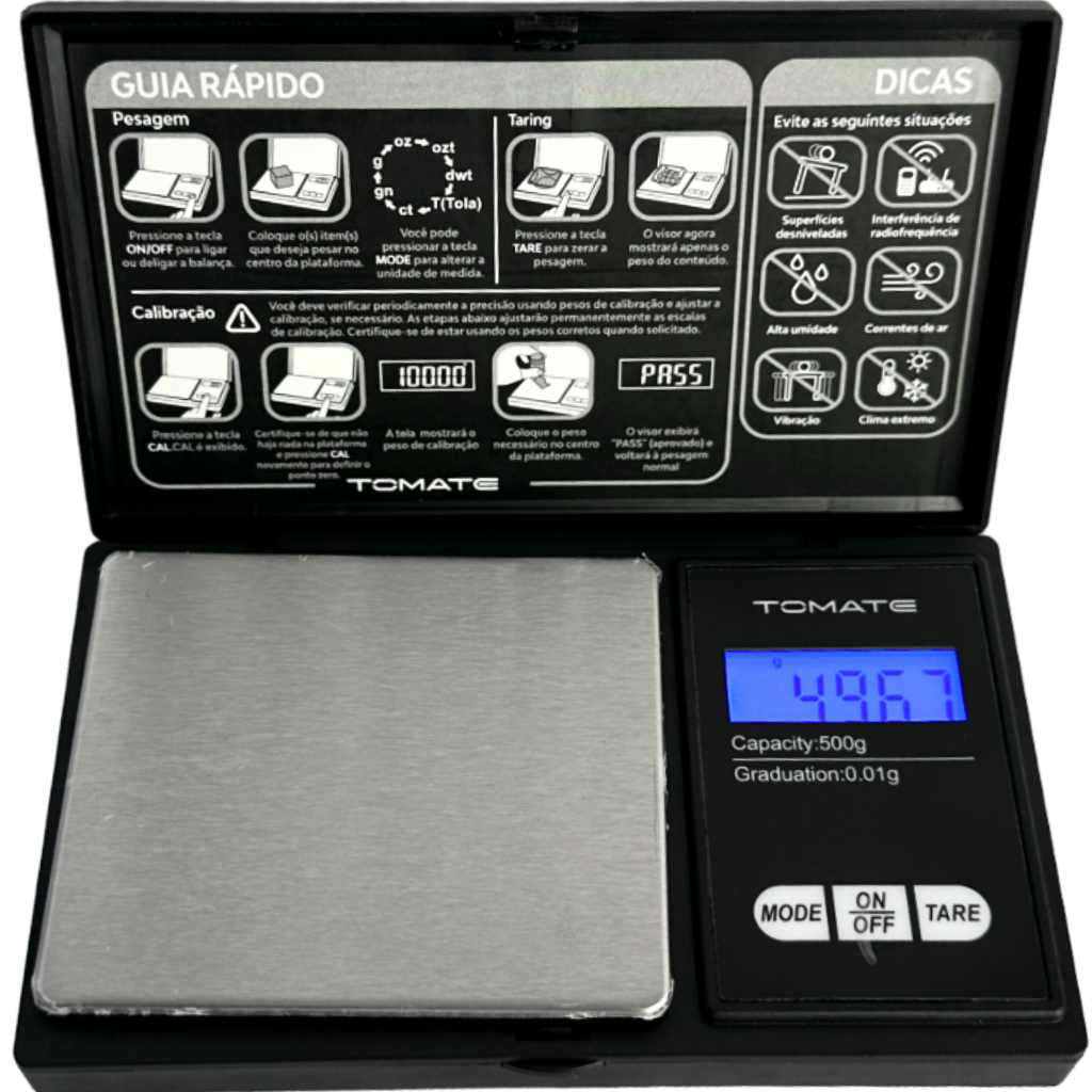 Balança de Precisão Digital 0,01g até 500g Mini Balança Portátil Alta Precisão Joias Ouro Café LED