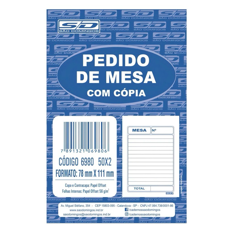 20 Blocos Comanda Pedido De Mesa C/ Cópia 2 Vias 50x2 (SEM CARBONO)