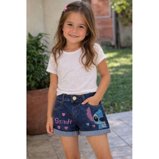 Short Jeans Infantil e Juvenil Bordado Menina Com  Cintura Ajustável Com Lycra Confortável Moda Verão em Oferta na Shopee