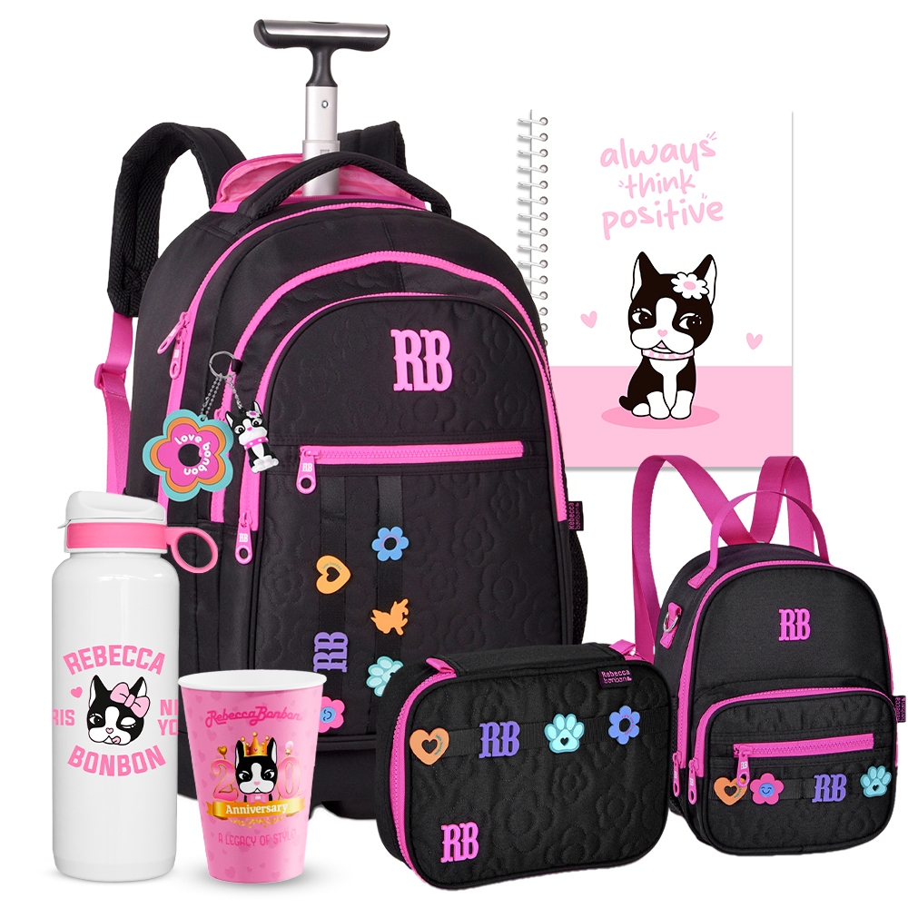 KIT Mochila De Carrinho Chaveiro Estojo Box Lancheira Térmica Escolar Rebecca Bonbon RB