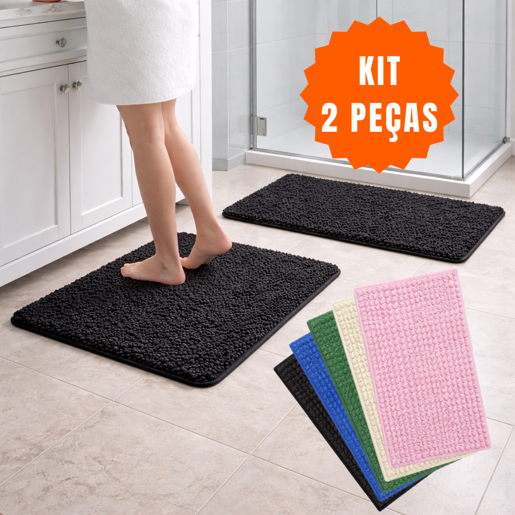 Kit 2 Tapetes Luxo Banheiro Macarrão Microfibra Antiderrapante Bolinha em Oferta na Shopee