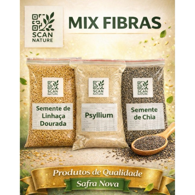 Mix Sementes - Chia + Psyllium + Linhaça Dourada - Fibras Naturais Low Carb - 100g/250g/500g cada