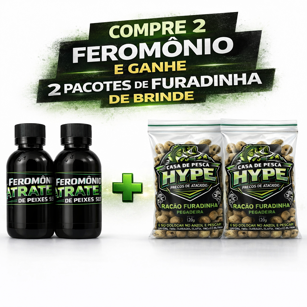 Kit Pesca Completo 2 Feromônio Atrativo Peixes + 2 Ração Furadinha Pegadeira 120g Isca Tambaqui Pacu